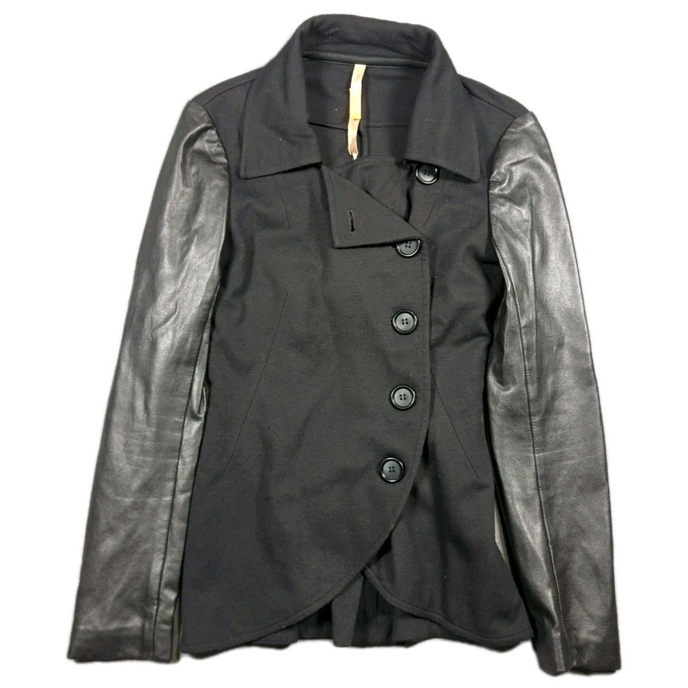 Bailey 44 Jacket Wrap Motorcycle Black‎ 5-Button Faux Leather Women XS